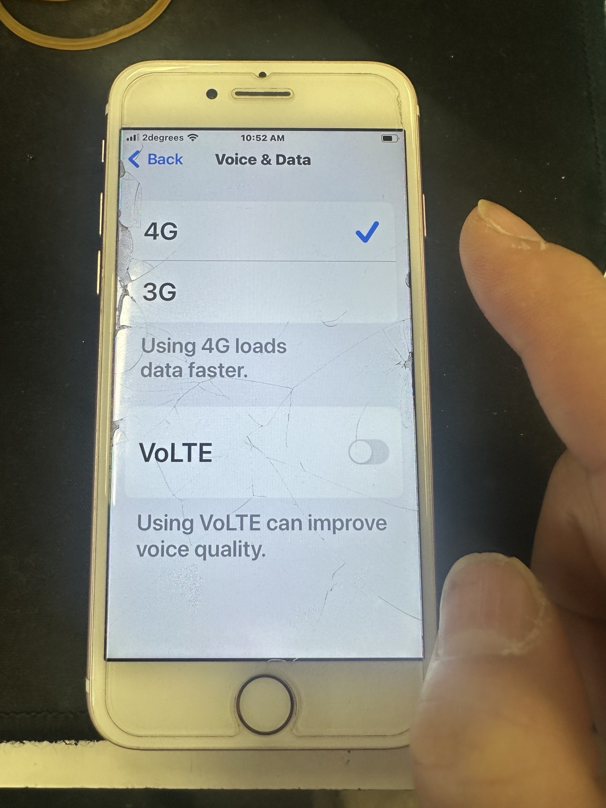 iPhone Mobile Data Options showing Voice & Data menu